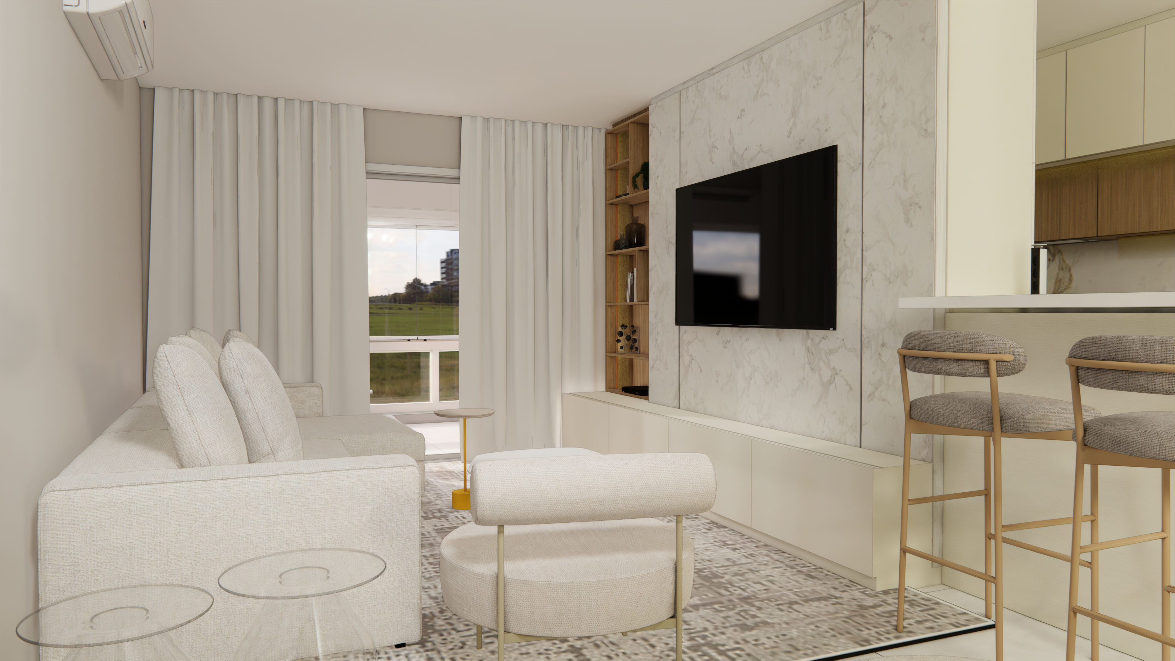 Sala de Estar Planejada - Portfolio de projetos 3D - Curso SketchUp e Enscape Sala de Estar Planejada